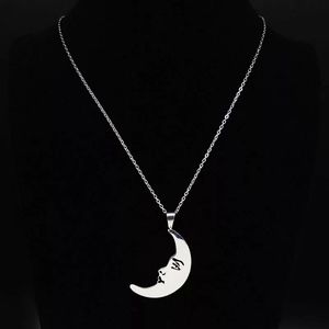 Crescent Moon Face Pendant Necklace